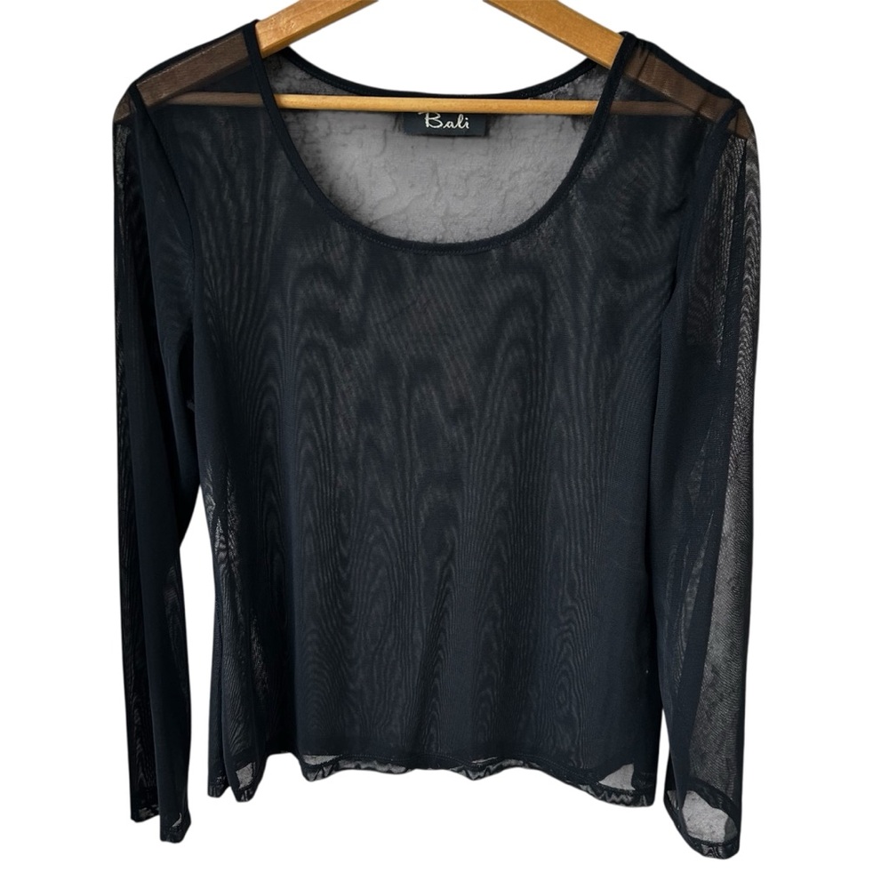 Vintage Y2K Mesh Black Sheer Long Sleeve Top Goth Whimsigoth Witchcore